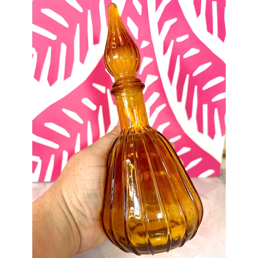 Vintage 1960’s Amber Glass Empoli Decanter 9.5”
